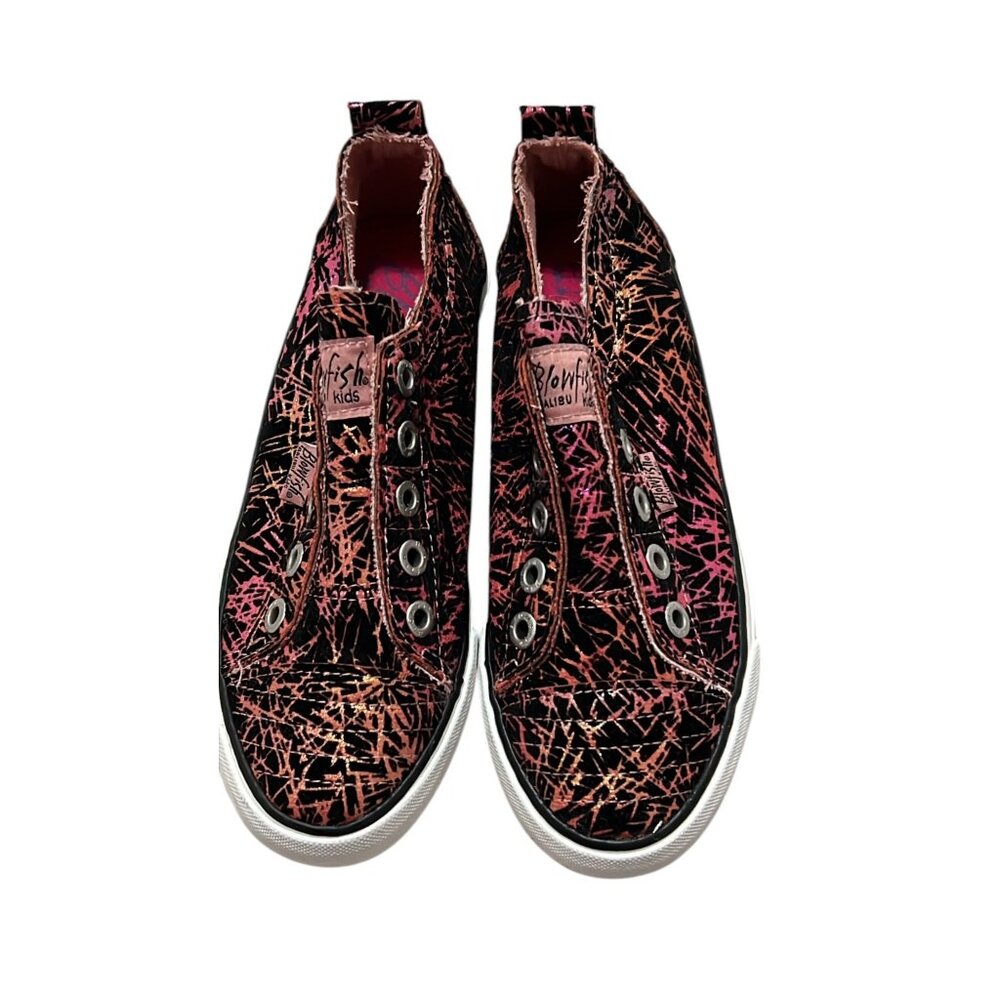 Blowfish Malibu Kids Graffiti Slip-On Sneakers Size 5 Pink & Black Canvas